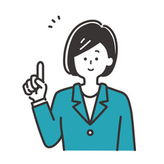 ポイントを指差しで説明をするビジネスパーソン（スーツの女性）のイラスト素材