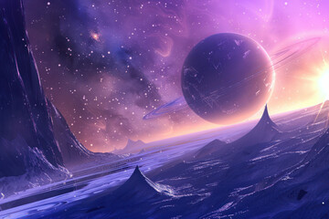 Space explorers discovering a new star system