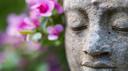 Obraz premium Highresolution photo of a meditative Buddha garden with blooming flowers, Dhamma, Buddha garden