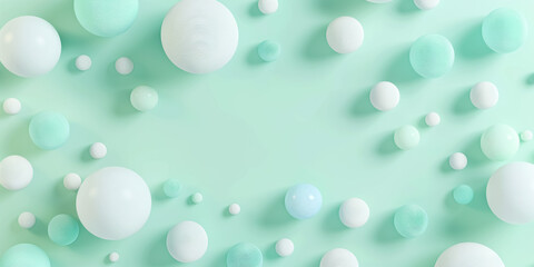 Turquoise, green, neo mint background,Floating spheres 3d rendering. copy space