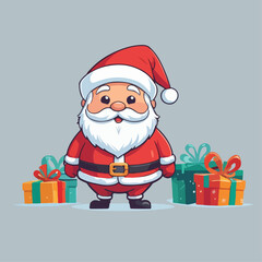 Cute Cartoon Vector Illustration of Santa Claus With Gifts, Christmas Design Element