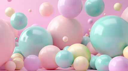 Floating spheres 3d rendering. copy space