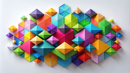 Vibrant colored geometric shapes overlapping on a white background representing innovative local business marketing strategies and creative entrepreneurship ideas unfolding.