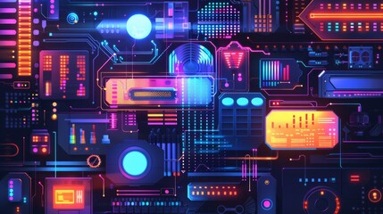 Obraz premium Graphic design background of tech scene. Modern abstract background.