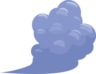 Cartoon blue smoke cloud is floating in the air leaving a trail