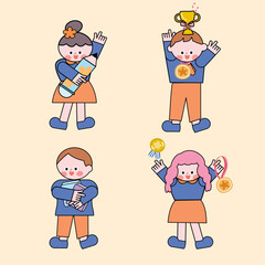 set of funny students, Back to schools, cute students, element student boy and girl, Icons students 