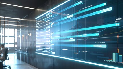 An officea??s interactive project timeline wall, where employees can drag and drop tasks in a virtual Gantt chart