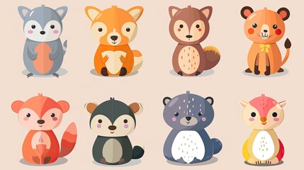 Cute animal characters with simple, rounded features, ideal for children's products.