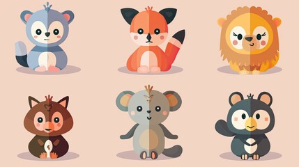 Cute animal characters with simple, rounded features, ideal for children's products.