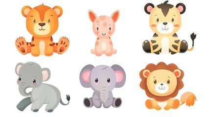 Obraz premium Cute animal characters with simple, rounded features, ideal for children's products.
