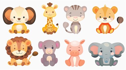 Cute animal characters with simple, rounded features, ideal for children's products.