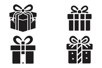 Elegant Gift Box Silhouette Icon Simple Vector Design on White