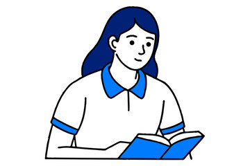 A girl is reading a book vector line art illustration

