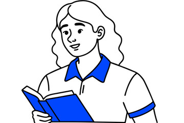A girl is reading a book vector line art illustration
