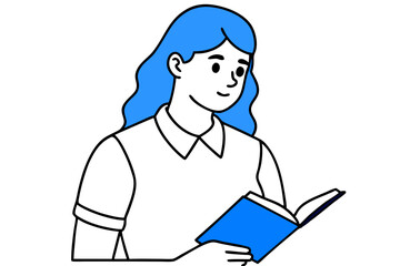 A girl is reading a book vector line art illustration
