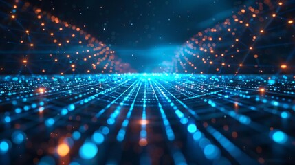 Obraz premium A cybernetic grid network illuminated by blue lights