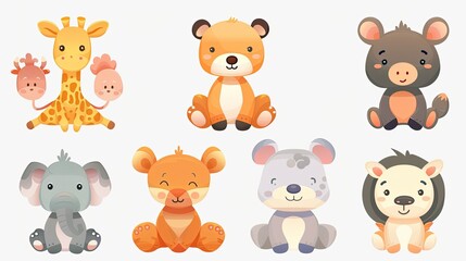 Cute animal characters with simple, rounded features, ideal for children's products.