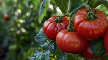 The ripe tomatoes on a vine