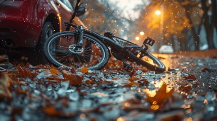 Bicycle Accident in Autumn Rain - Generative AI