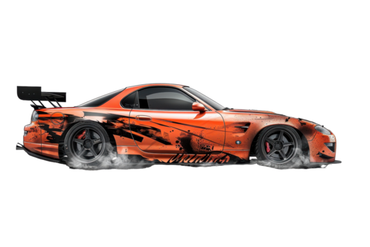 Drift Car in Action Isolated On Transparent Background