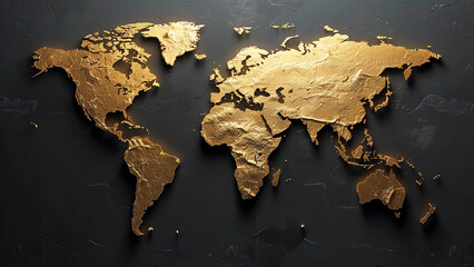 Textured Golden World Map on a Black Background
