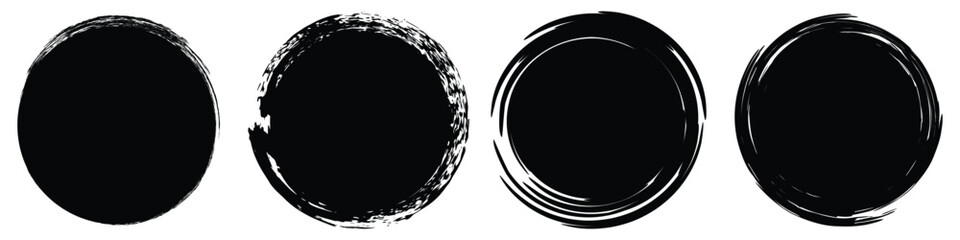 Grunge round shapes. Grunge banner collection.circular background of black ink drawn by hand with a brush.