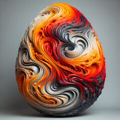 3D rendering of an abstract egg-shaped sculpture with a smooth, wavy surface and vibrant color