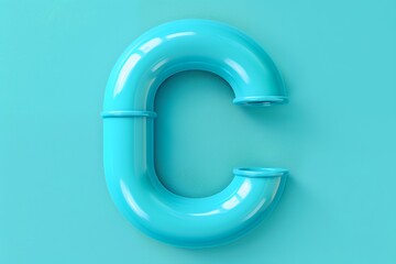 3d render of letter c made from cyan plastic pipe, minimal background, flat lay, top view 