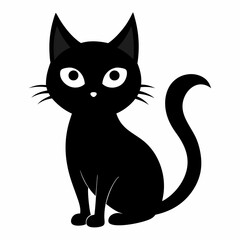 Black cat vector illustration, cat vector art, halloween black cat silhouette, black cat cartoon vector art