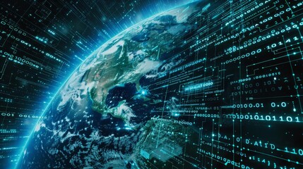 Fototapeta premium A cybernetic depiction of the Earth with a blue grid overlay