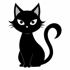 Black cat vector illustration, cat vector art, halloween black cat silhouette, black cat cartoon vector art