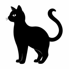 Black cat vector illustration, cat vector art, halloween black cat silhouette, black cat cartoon vector art