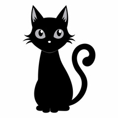 Black cat vector illustration, cat vector art, halloween black cat silhouette, black cat cartoon vector art