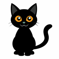 Black cat vector illustration, cat vector art, halloween black cat silhouette, black cat cartoon vector art