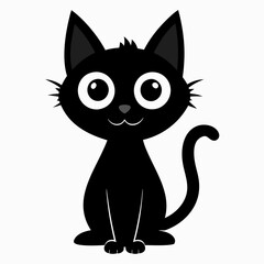 Black cat vector illustration, cat vector art, halloween black cat silhouette, black cat cartoon vector art