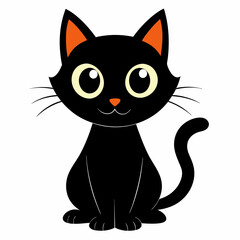 Black cat vector illustration, cat vector art, halloween black cat silhouette, black cat cartoon vector art