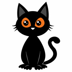 Black cat vector illustration, cat vector art, halloween black cat silhouette, black cat cartoon vector art