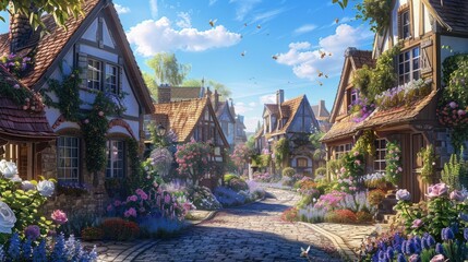 Obraz premium Photorealistic Summer Village | Summer Background | Photorealistic