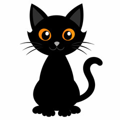 Black cat vector illustration, cat vector art, halloween black cat silhouette, black cat cartoon vector art