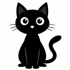 Black cat vector illustration, cat vector art, halloween black cat silhouette, black cat cartoon vector art