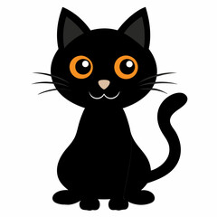 Black cat vector illustration, cat vector art, halloween black cat silhouette, black cat cartoon vector art