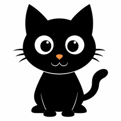 Black cat vector illustration, cat vector art, halloween black cat silhouette, black cat cartoon vector art