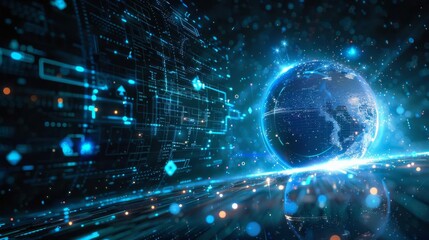 Obraz premium A hightech digital representation of the Earth with blue grid lines