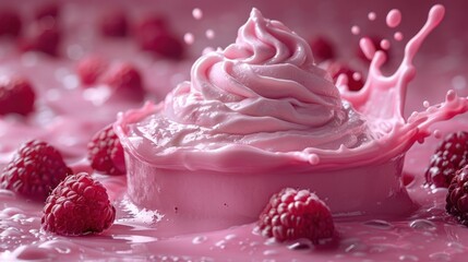 Pink Whipped Cream Splash with Raspberries