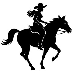 Cowgirl riding a horse, Retro style Poster. Cowboy Silhouette vector art illustration