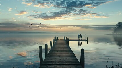 Fototapeta premium Photorealistic Summer Fishing Pier | Summer Background | Photorealistic