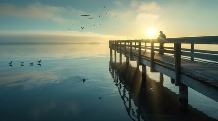 Fototapeta premium Photorealistic Summer Fishing Pier | Summer Background | Photorealistic