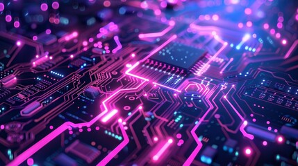 Obraz premium Graphic design background of tech scene or neon blue purple tone. Modern abstract background