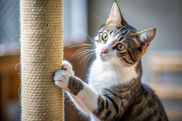 cat scratch claw on wooden scratching post