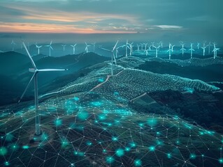 Detailed photo of a renewable energy project utilizing digital technology in ASEAN, Digital economy, Sustainable energy